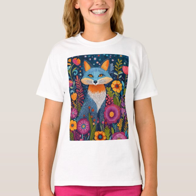 Floran Vibrant Fox Dot Art Amidst Lush T Shirt (Framsida)