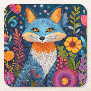 Floran Vibrant Fox Dot Art Amidst Lush Underlägg Papper Kvadrat