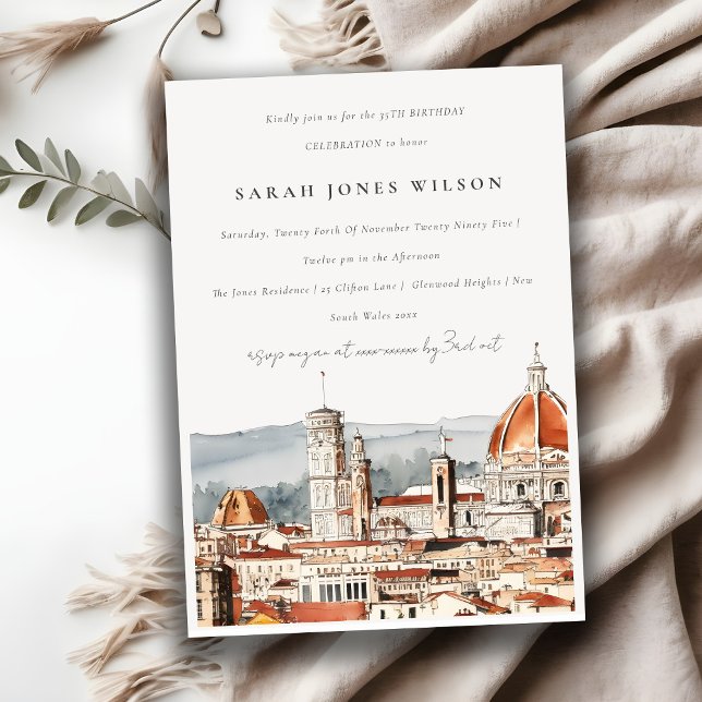 Florence Cathedral Italien Watercolor Birthday Inbjudningar (Skapare uppladdad)