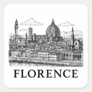 Florence Cityscape - Duomo Cathedral Line Art Fyrkantigt Klistermärke