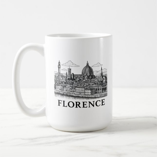 Florence Cityscape - Duomo Cathedral Line Art Kaffemugg (Vänster)