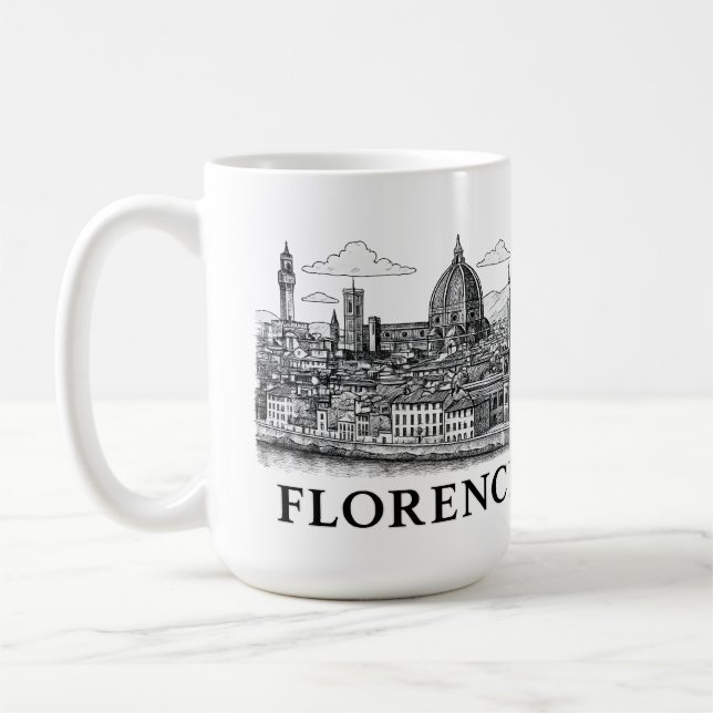 Florence Cityscape - Duomo Cathedral Line Art Kaffemugg (Vänster)