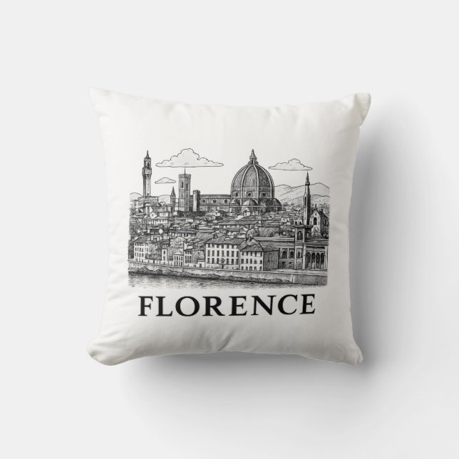 Florence Cityscape - Duomo Cathedral Line Art Kudde (Framsida)