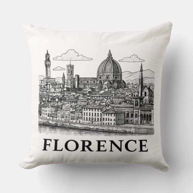 Florence Cityscape - Duomo Cathedral Line Art Kudde (Framsida)