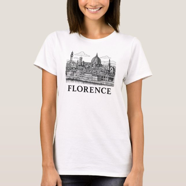 Florence Cityscape - Duomo Cathedral Line Art T Shirt (Framsida)