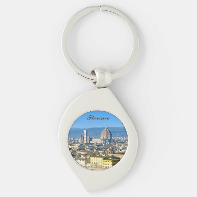 Florence cityscape with Duomo cathedral  Swirl Silverfärgad Nyckelring (Framsidan)