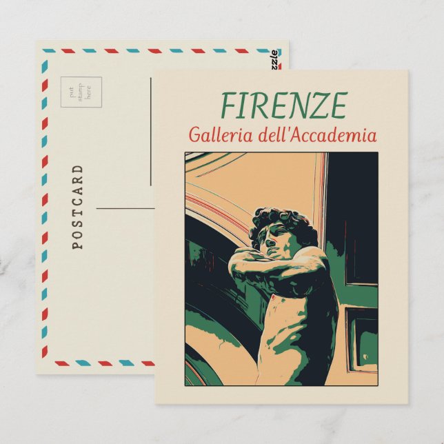 Florence David Michelangelo illustration Italien P Vykort (Fram/baksida)