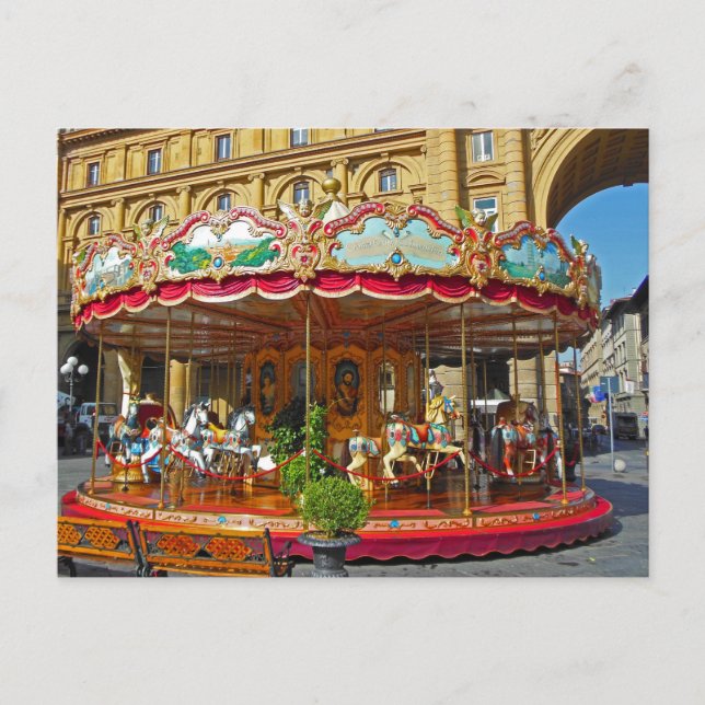 Florence Italien Antique Carousel Vykort (Framsida)