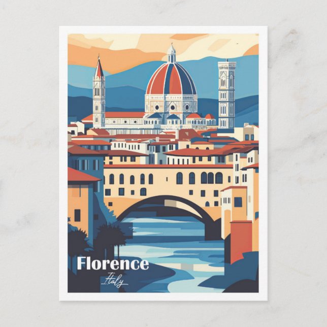 Florence Italien Artwork Travel Ställe illustratio Vykort (Framsida)