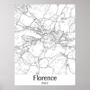 Florence Italien Black and White City Karta Poster