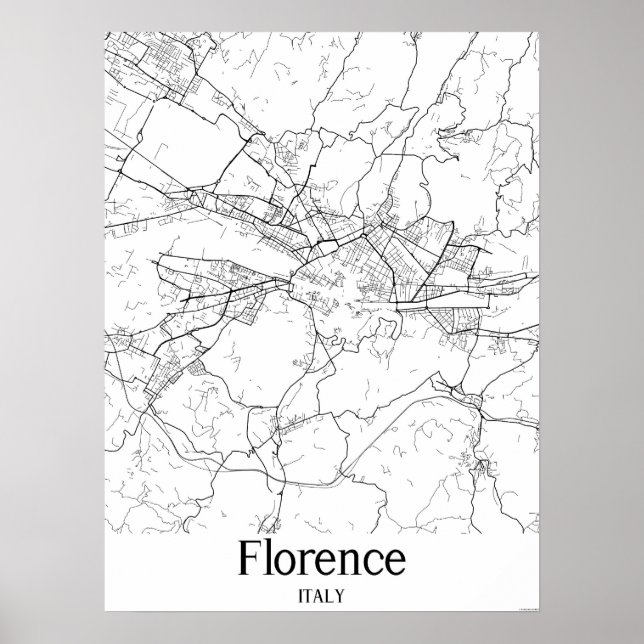 Florence Italien Black and White City Karta Poster (Framsidan)