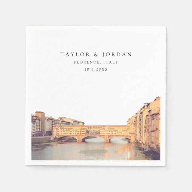 Florence Italien Bröllop Papper Cocktail Napkin Pappersservett (Framsidan)
