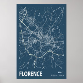 Florence Italien City Karta Line Art Blue Print Poster
