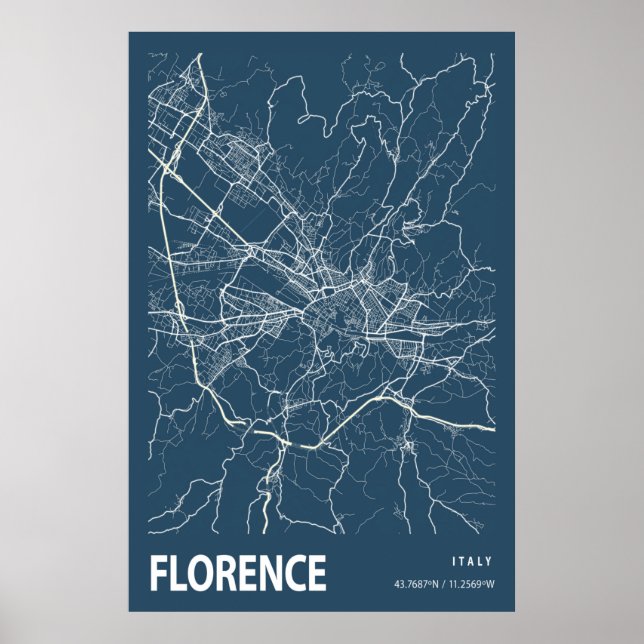 Florence Italien City Karta Line Art Blue Print Poster (Framsidan)