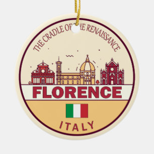 Florence Italien City Skyline Emblem Julgransprydnad Keramik
