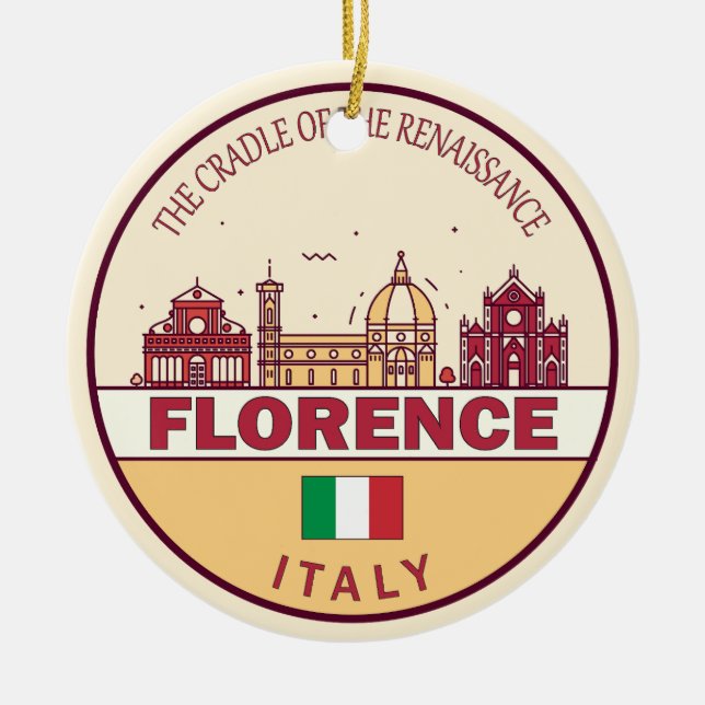 Florence Italien City Skyline Emblem Julgransprydnad Keramik (Framsidan)
