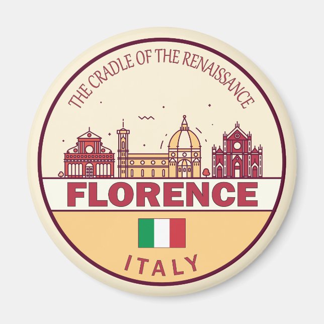 Florence Italien City Skyline Emblem Magnet (Framsidan)