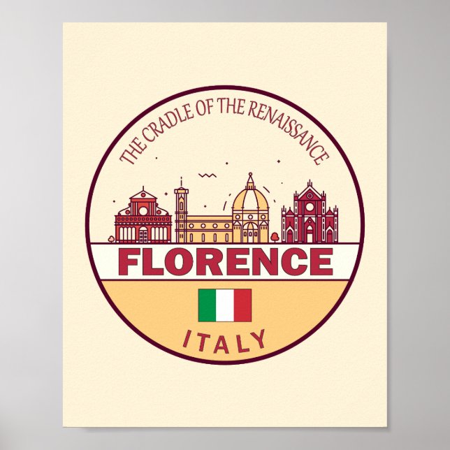 Florence Italien City Skyline Emblem Poster (Framsidan)