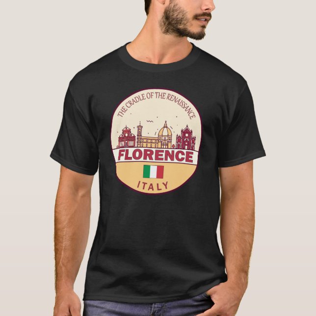 Florence Italien City Skyline Emblem T Shirt (Framsida)