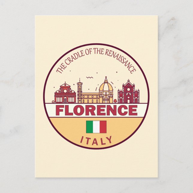 Florence Italien City Skyline Emblem Vykort (Framsida)