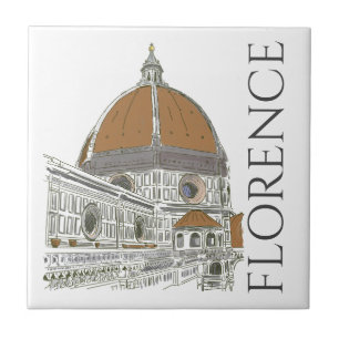 Florence Italien Duomo Cathedral Pen och Bläck Tec Kakelplatta