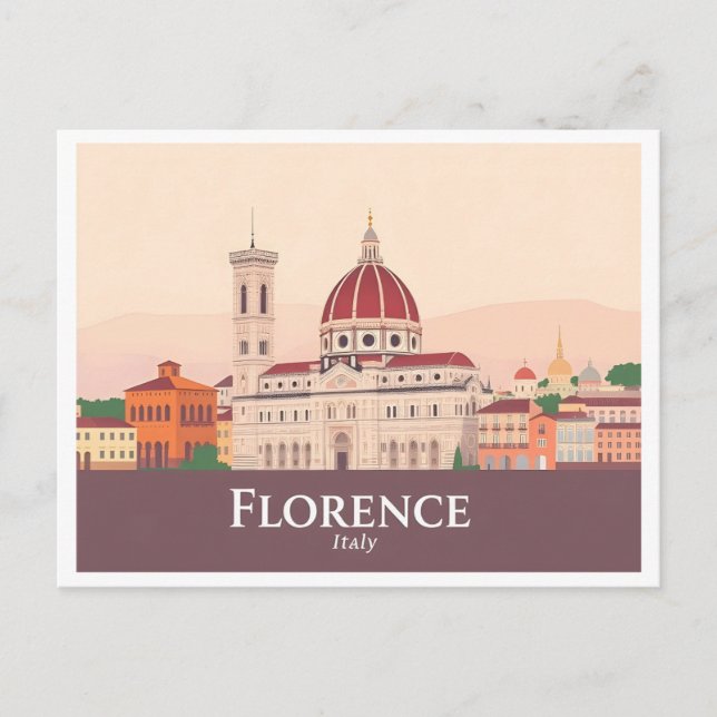 Florence Italien Duomo di Firenze Pastel Travel Vykort (Framsida)