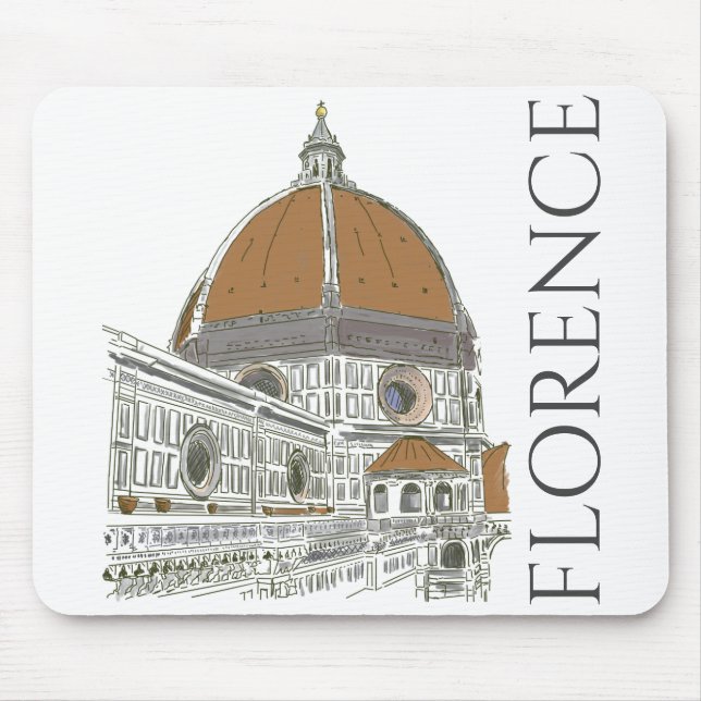 Florence Italien Duomo Pen och Bläck Färg Teckning Musmatta (Framsidan)