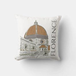 Florence Italien Duomo Pen och Bläck Illustration Kudde