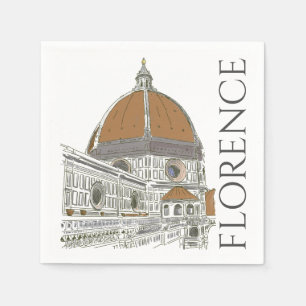 Florence Italien Duomo Pen och Bläck Illustration Pappersservett