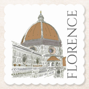 Florence Italien Duomo Pen och Bläck Illustration Underlägg Papper