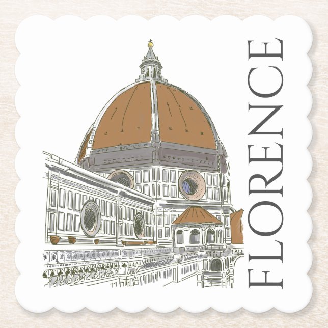 Florence Italien Duomo Pen och Bläck Illustration Underlägg Papper (Framsida)