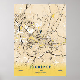 Florence - Italien Gult City Karta Poster