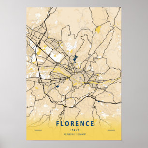 Florence - Italien Gult City Karta Poster