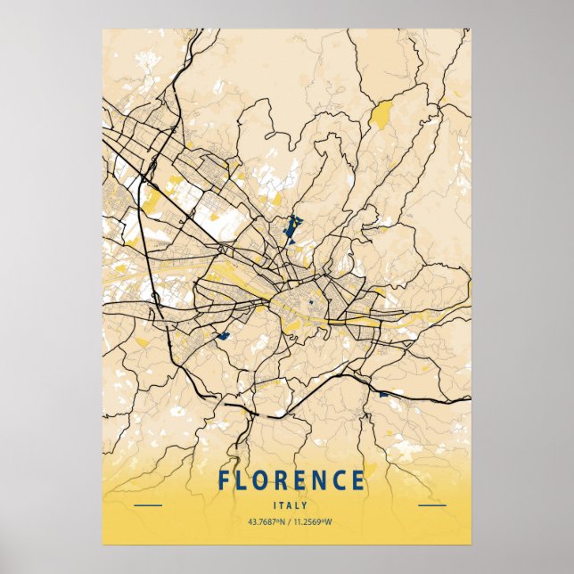 Florence - Italien Gult City Karta Poster (Framsidan)