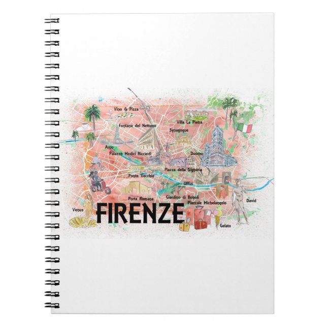 Florence Italien Illustrated Karta med Landmarks Anteckningsbok (Framsidan)