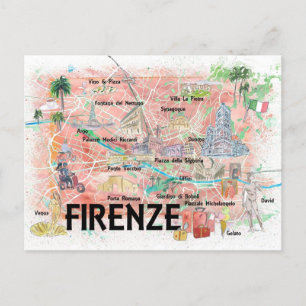 Florence Italien Illustrated Karta Vykort