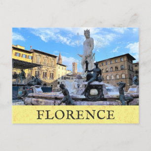 Florence Italien Neptune Fontän Italienska Travel Vykort