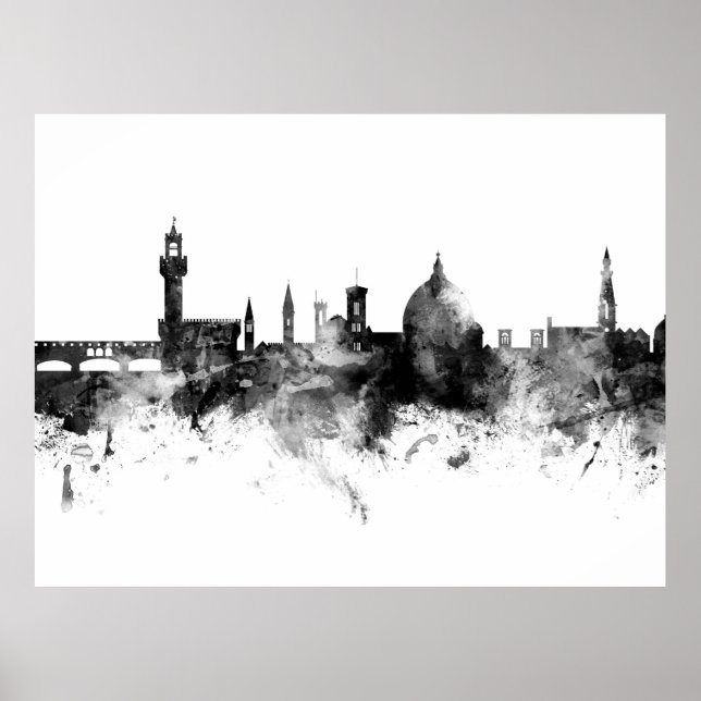 Florence Italien Skyline Black White Poster (Framsidan)