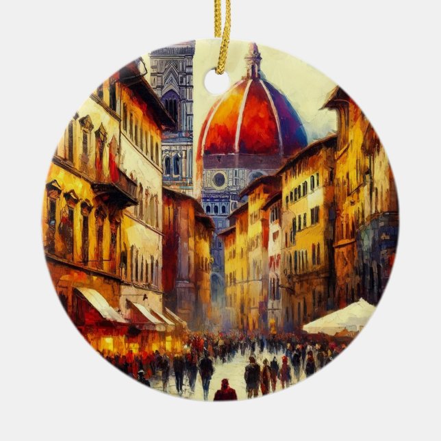 Florence, Italien Street med Duomo Painting Julgransprydnad Keramik (Framsidan)