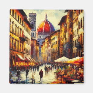 Florence, Italien Street med Duomo Painting Magnet