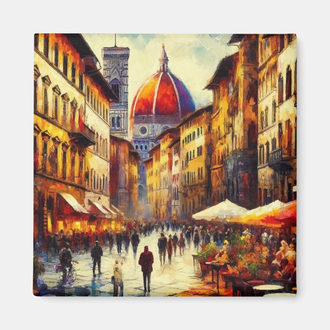 Florence, Italien Street med Duomo Painting Magnet (Framsidan)