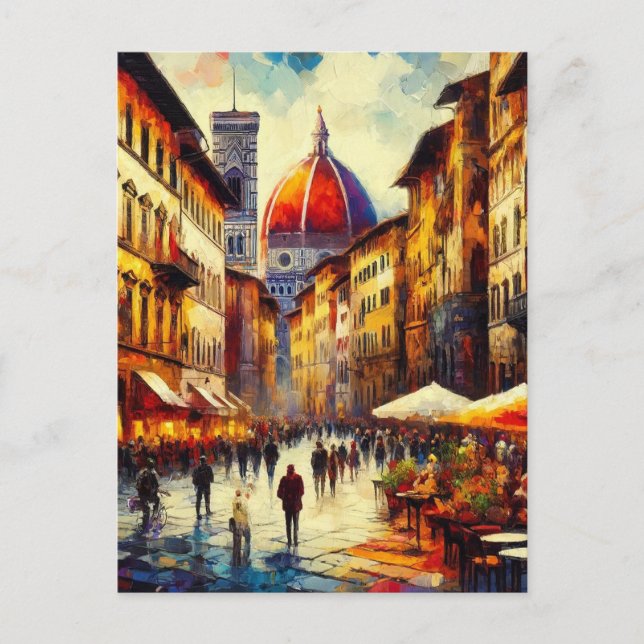 Florence, Italien Street med Duomo Painting Vykort (Framsida)