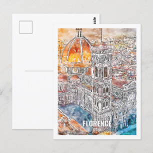 Florence Italien Travel Ställe Watercolor Vykort