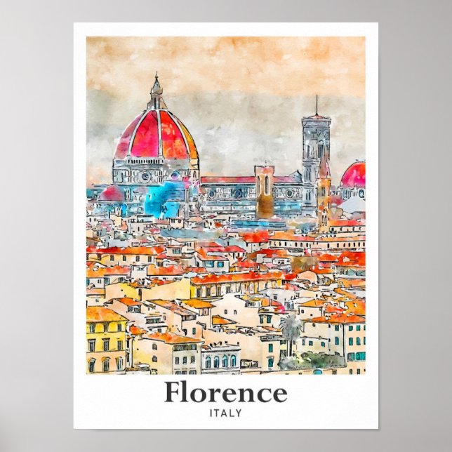 Florence Italien Travel Watercolor Sketch Hand plo Poster (Framsidan)