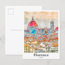 Florence Italien Travel Watercolor Sketch Hand plo Vykort