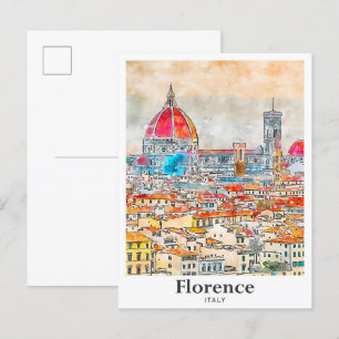 Florence Italien Travel Watercolor Sketch Hand plo Vykort