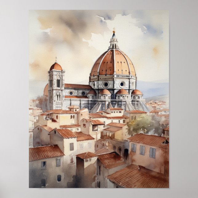 Florence Italien Watercolor Art Print Poster (Framsidan)