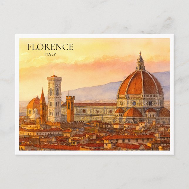 Florence Italien Watercolor Retro Travel Helg Vykort (Framsida)