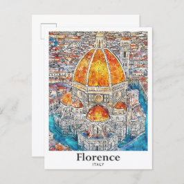 Florence Italien Watercolor Sketch Hand plockade Vykort