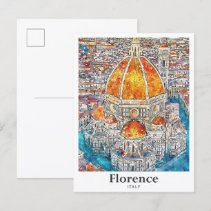 Florence Italien Watercolor Sketch Hand plockade Vykort